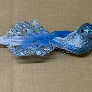 15cm Glittered Robin With Lace Tails Blue Pack x4