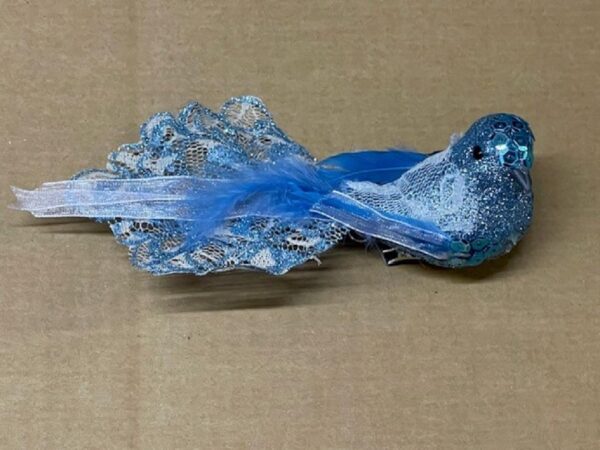 15cm Glittered Robin With Lace Tails Blue Pack x4