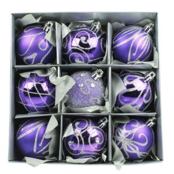 Purple Mix Pattern 60mm Shatterproof Baubles Premier Pack x9