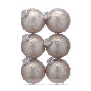 Pink/Gold Glitter Line Bauble Christmas Tree Decorations 80mm Pack x6