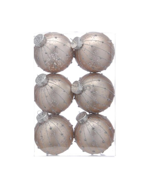 Pink/Gold Glitter Line Bauble Christmas Tree Decorations 80mm Pack x6