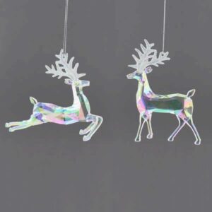 Acrylic Reindeer Christmas Tree Ornaments / Decorations 15cm Pack x2
