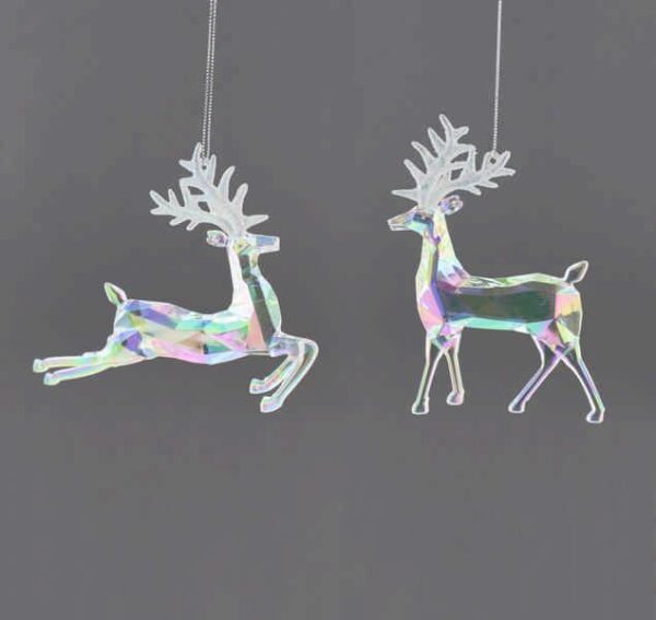 Acrylic Reindeer Christmas Tree Ornaments / Decorations 15cm Pack x2