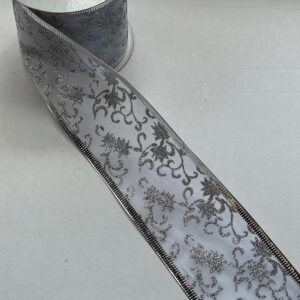 3 Rolls 'Silver Scroll/Swirl' Fabric Wire Edge Christmas Ribbon 2.6m x 60mm (7.8m Total)