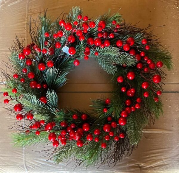 56cm Red Berry Pine Wreath Christmas Decoration Wall Door Wreath Shades