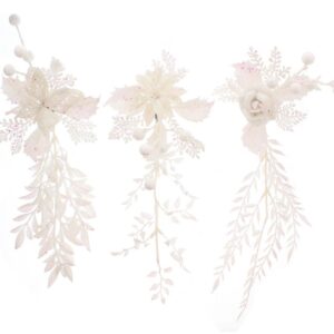 White Glittered Clip-On Floral Picks Christmas Tree Decorations Pack x3 Asstd