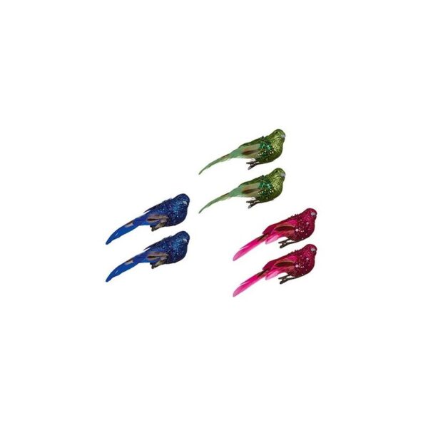 Pink Glitter/Bead Bird + Feather 11cm Pack x2 Christmas Decoration