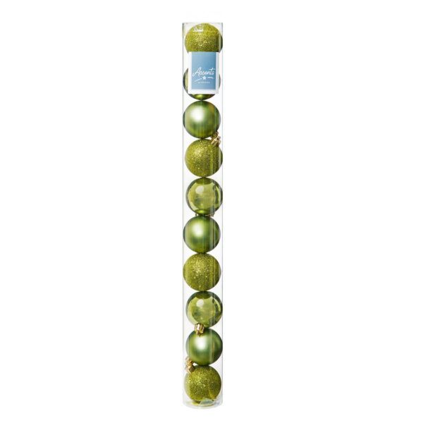 Christmas Shatterproof Baubles 10 Pack 60mm Tree Decoration Apple/Lime Green 6879