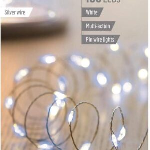 100 Micro Brights Pin Wire White Lights + Timer Premier Batt-Op