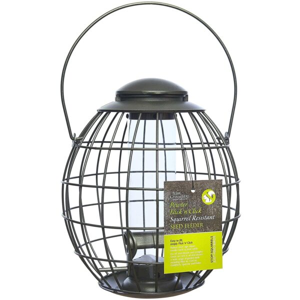 Tom Chambers Pewter Flick 'n' Click Squirrel Proof Bird Seed Feeder