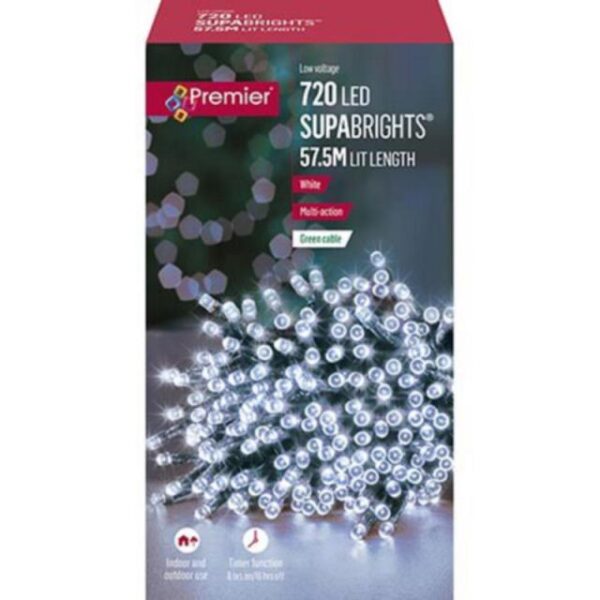 720 LED Multi Action Supabrights Christmas Lights White + Timer Premier