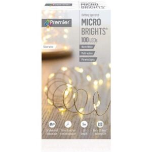 100 Micro Brights Pin Wire Warm White Lights + Timer Batt-Op Premier