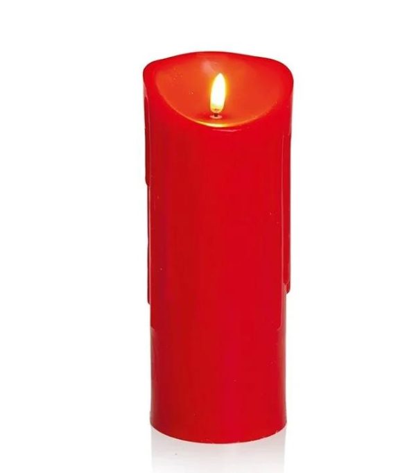 Premier 23x9cm FLICKABRIGHT Battery Operated Melted Edge Red LED Pillar Candle