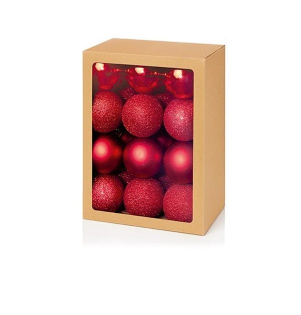 Pack 24 Red Mix 60mm Shatterproof Baubles Christmas Tree Decorations Themed