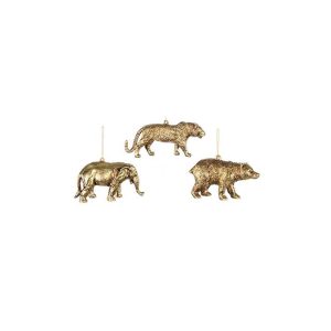 Set X3 (Tiger,Elephant,Bear) Antique Gold Christmas Ornaments 12-13cm