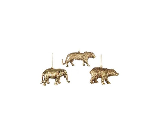Set X3 (Tiger,Elephant,Bear) Antique Gold Christmas Ornaments 12-13cm