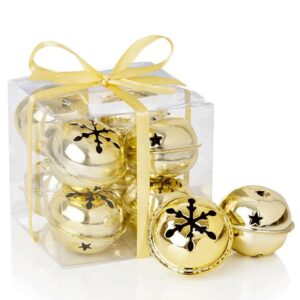 Pack x 8 Snowflake Design Jingle Bells GOLD Christmas Decorations 4cm