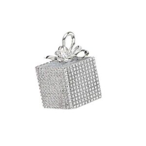 Silver Bling / Diamante Gift Box Christmas Tree Decorations / Ornaments 10cm Pack x4