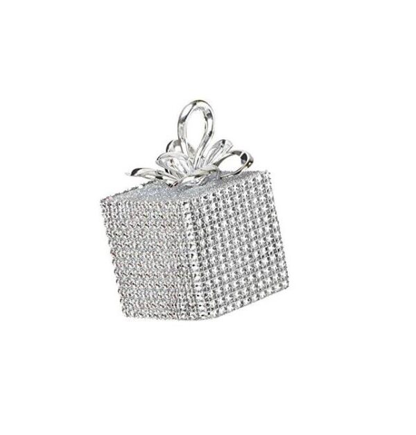 Silver Bling / Diamante Gift Box Christmas Tree Decorations / Ornaments 10cm Pack x4