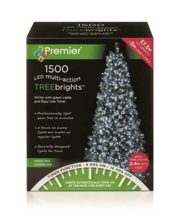 1500 White Premier Treebrights Multi Action LED Christmas Tree Lights + Timer