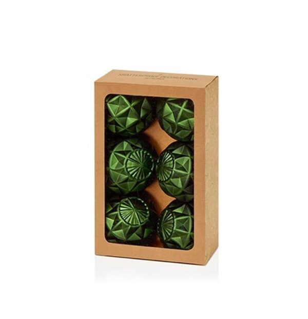 Dark Green Geo-Shaped Balls 70mm Christmas Decoration / Ornaments Pack x6