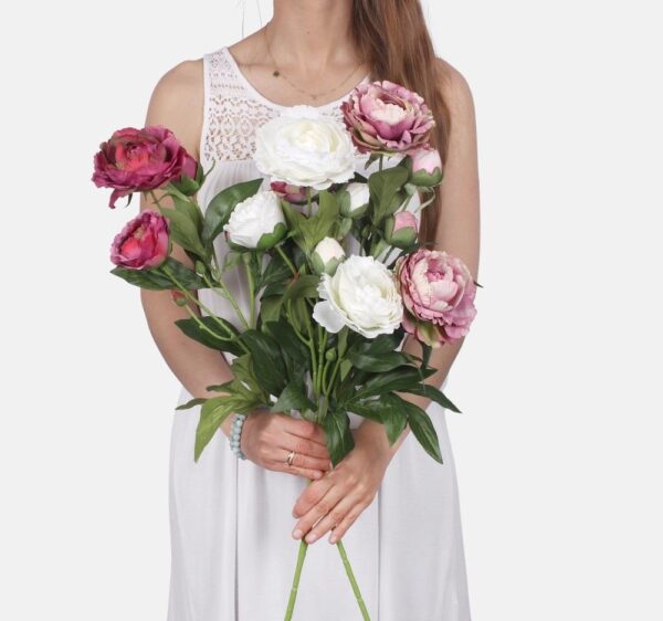 Peony Bloom/Bud Sprays 'Cream' Artificial Silk Flowers x3 Stems