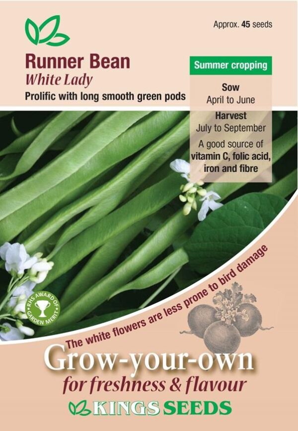 Runner Bean White Lady Quality Kings Seeds Vegetable Packs