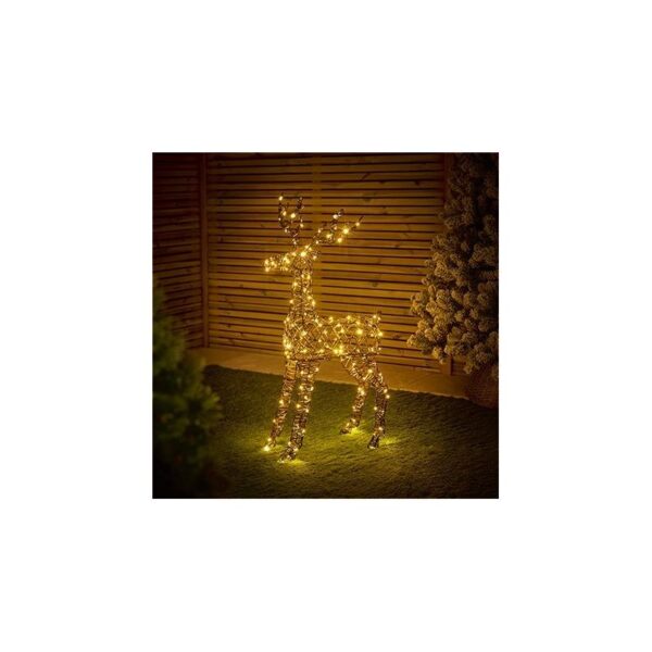 Ice White & Warm White Colour Switch 176 LED Brown Rattan Reindeer  110cm