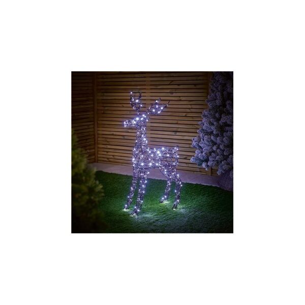 Ice White & Warm White Colour Switch 176 LED Brown Rattan Reindeer  110cm