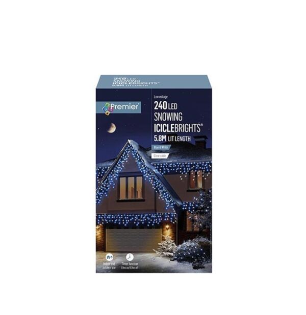 240 Led Blue & White Snowing Icicle Christmas Lights Outdoor + Timer Premier