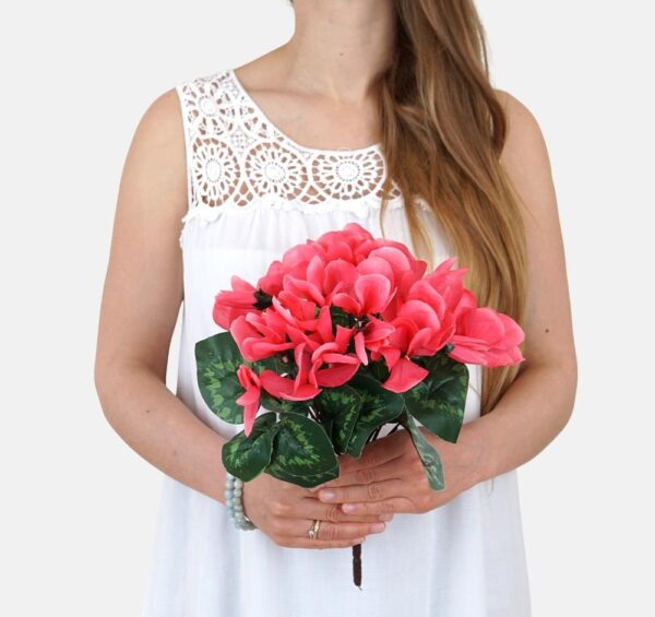 Cyclamen Bush/Plant 30cm Artificial Silk Flowers Mid Pink