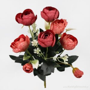 Camelia Bush/Spray Autumn Red 30cm Artificial Silk Flowers