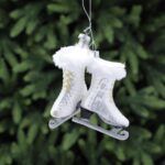 White Glittered Ice Skates Christmas Tree Decorations 8cm x1 Pair