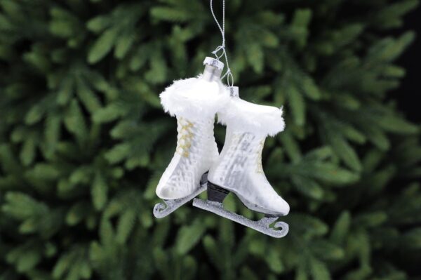 White Glittered Ice Skates Christmas Tree Decorations 8cm x1 Pair