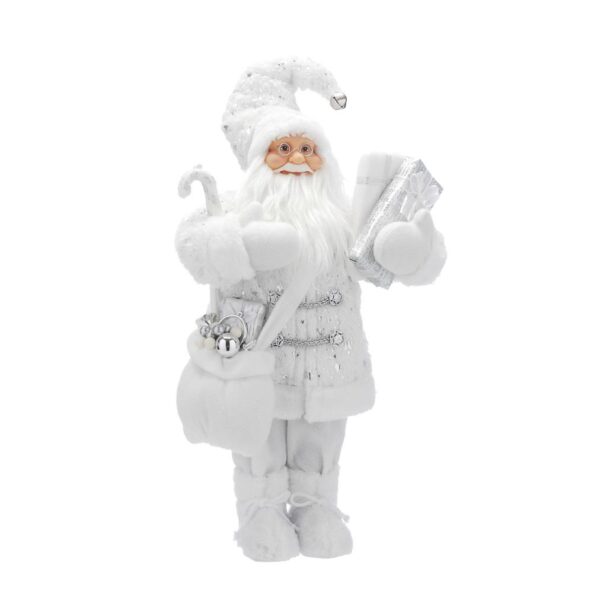 45cm Standing Santa Figure Christmas Decoration Figurine White Coat