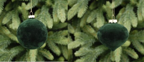 Dark Green Flocked Velvet Ball/Onion Decorations - 8cm Pack x4