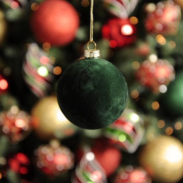 Dark Green Flocked Velvet Ball/Onion Decorations - 8cm Pack x4