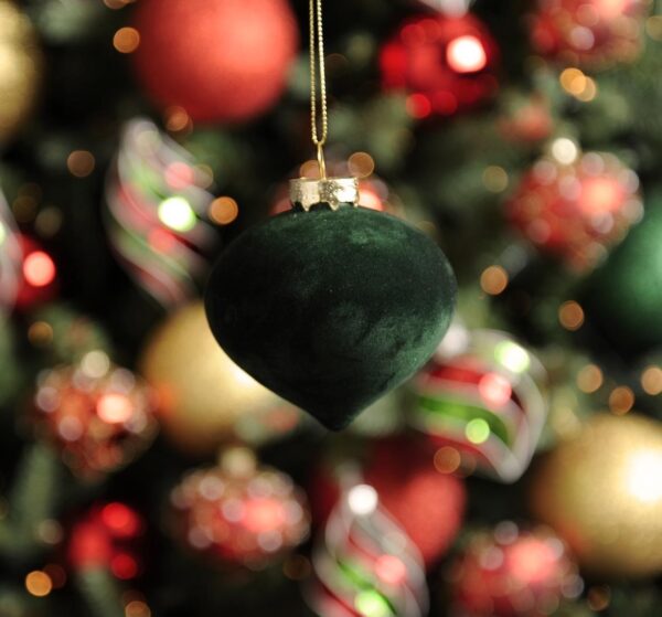 Dark Green Flocked Velvet Ball/Onion Decorations - 8cm Pack x4