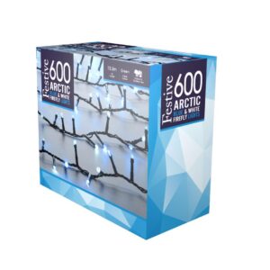 600 Flame Effect LED Firefly Lights Artic White/Blue Festive
