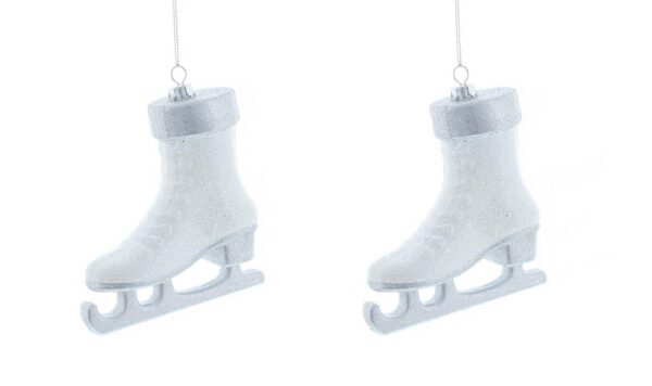 White Ice Skate Christmas Tree Ornament / Decoration 10cm Pack x2