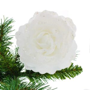 Pack x4 Clip On Glittered Flowers Floral Decorations Flowers White 10cm