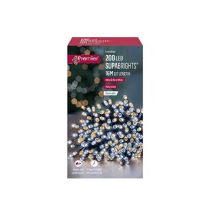 200 White/Warm White Mix LED Supabrights Fairy Lights + Timer Indoor / Outdoor