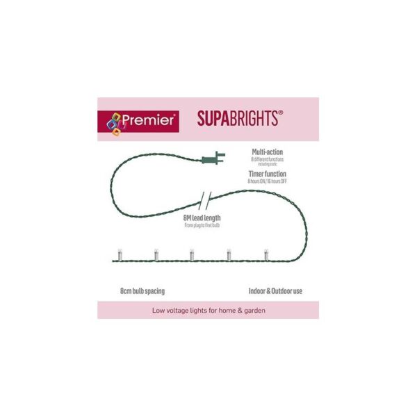 200 White/Warm White Mix LED Supabrights Fairy Lights + Timer Indoor / Outdoor