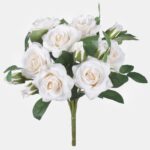 Rose Bush Ivory/Peach 32cm Artificial Silk Flowers