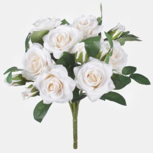 Rose Bush Ivory/Peach 32cm Artificial Silk Flowers