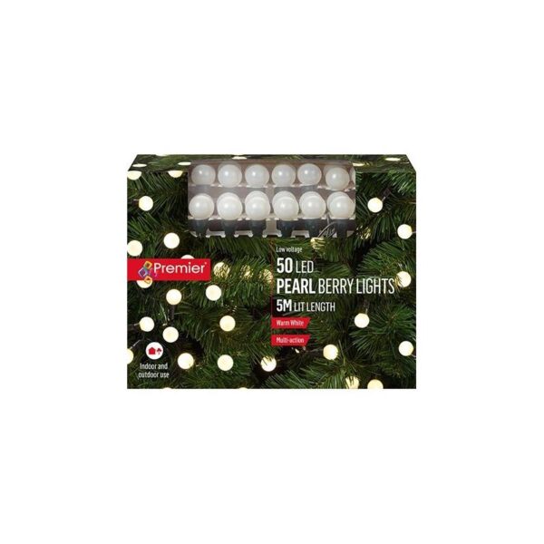 100 Warm White Christmas Pearl Berry Lights Premier