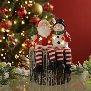 17cm Batt/Op Ceramic Santa/Snowman Christmas Shelf Sitter