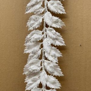 Glitter Leaf Garland, 180 cm Long White Christmas Garland