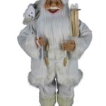 45cm Standing White/Grey Santa Figure & Ski's Christmas Decoration Figurine