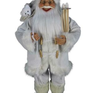 45cm Standing White/Grey Santa Figure & Ski's Christmas Decoration Figurine